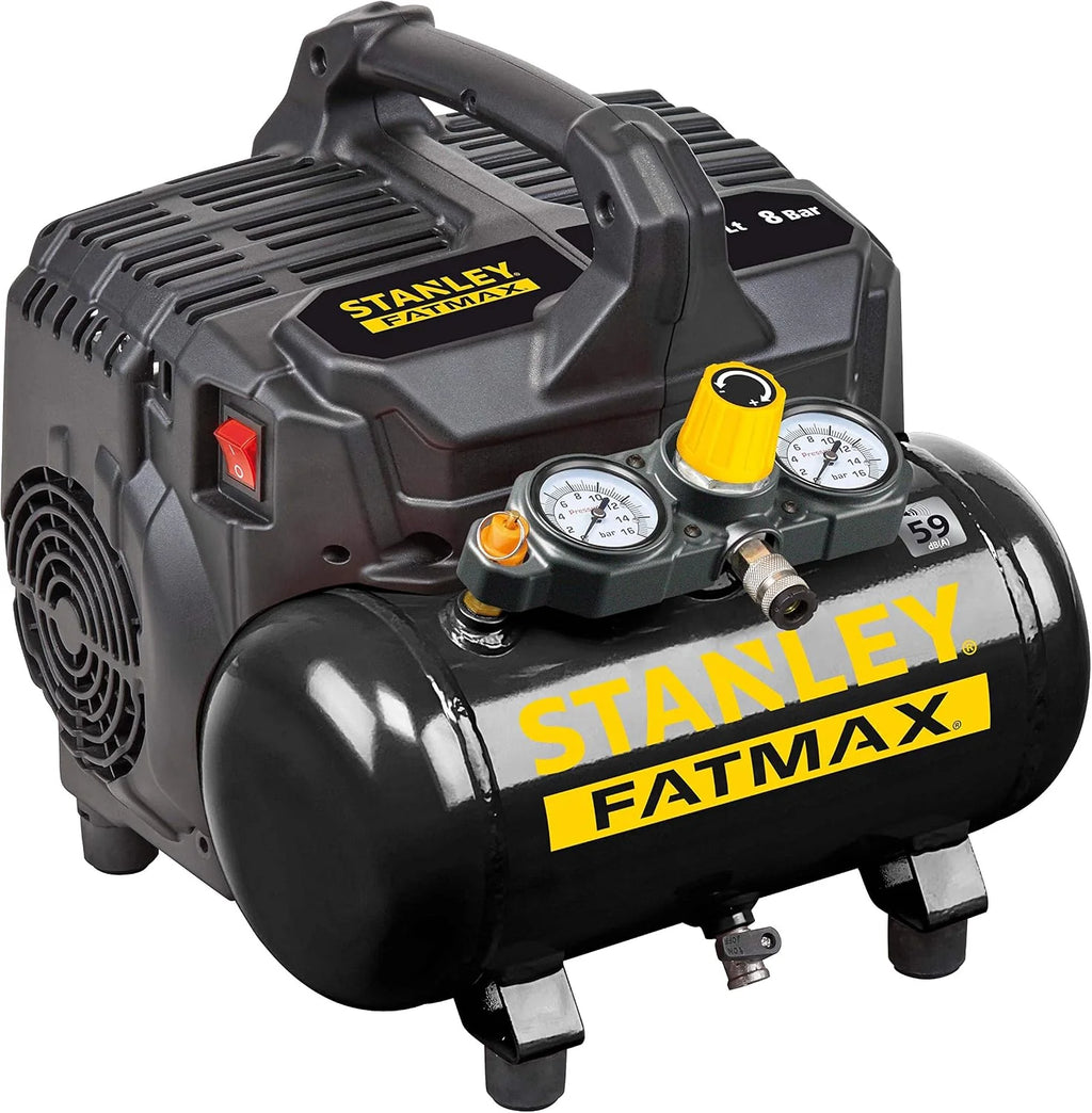 Stanley Fatmax Kompressor DST 101/8/6 FMXCM00 - Kompresor powietrza 8 bara - Cichy kompresor powietrza 59dB - Pojemność zbiornika 6 litrów - Kompresor zasilany akumulatorem 1450 obr./min