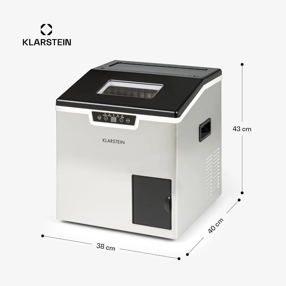 Klarstein Kostkarka do lodu Mała, 3L wytwornica lodu, Kostkarka na 20kg kruszonego i kostek, Mini Średniej wielkości kostki, Samoczyszcząca wytwornica