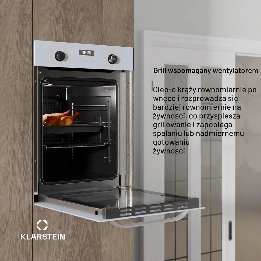 Klarstein SmartSlim Piekarnik do zabudowy - 45 cm, 49 L, 9 funkcji, Czyszczenie parowe, Zdejmowane szklane drzwi, Klasa energetyczna A, Czarne szkło, Cyfrowy timer, Piekarnik do zabudowy