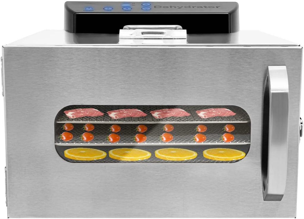 Suszarka do żywności, 400 W, 6 poziomów, 220 V, ze stali nierdzewnej, regulowana temperatura 30-85℃, odwadniacz na blacie stołu, 24-godzinny timer, suszarka do żywności do herbaty kwiatowej, owoców