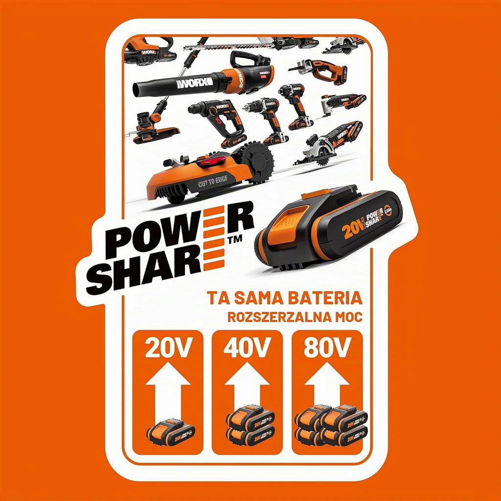 WORX WX543 akumulatorowa wyrzynarka wahadłowa, 20 V, profesjonalna wyrzynarka z adapterem ssącym, idealna również do cięcia ukośnego, kompatybilna z PowerShare czarna