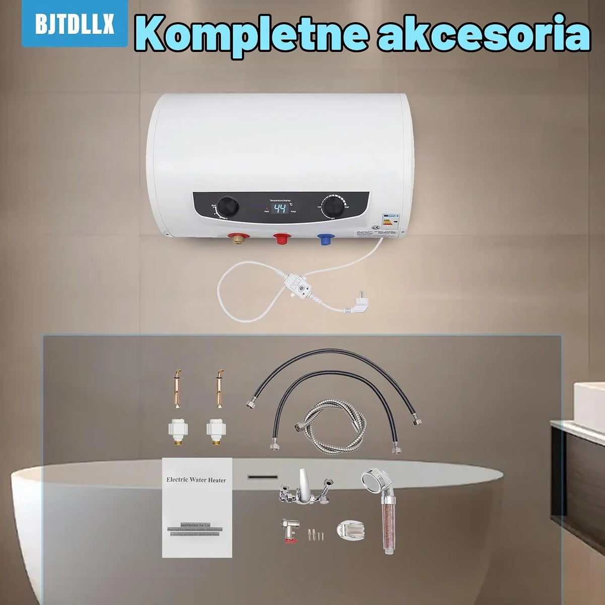 Elektryczny zbiornik ciepłej wody o pojemności 35 l, moc grzewcza 2000 W, bojler ciepłej wody, ochrona przed wyciekiem, ulepszone poziome zawieszenie ścienne 25-75°C bojler wodny [klasa