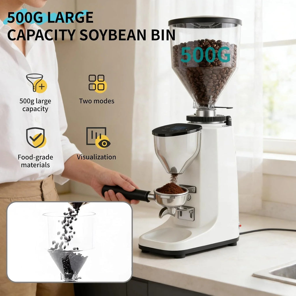 Młynek żarnowy do użytku domowego, 19 ustawień mielenia i zdejmowany lej - Elektryczny młynek do kawy z panelem sterowania LED, do espresso, mocha Black