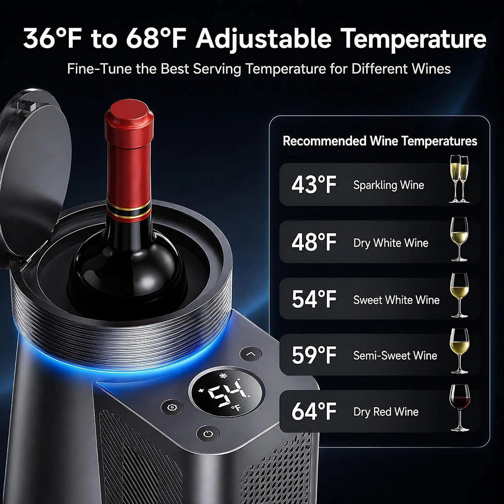 Elektryczna chłodziarka do wina 2-20°C cicha 750ml przenośna Black