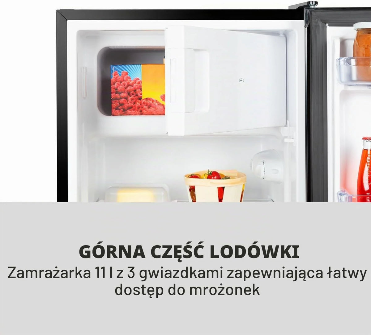 Kombinacja lodówko-zamrażarki Klarstein Cool Cousin - pojemność: 80 l, lodówka: 69 l, 3-gwiazdkowa zamrażarka: 11 l, klasa energetyczna E, 2 poziomice szkła, komora na zapiekacze, kolor czarny