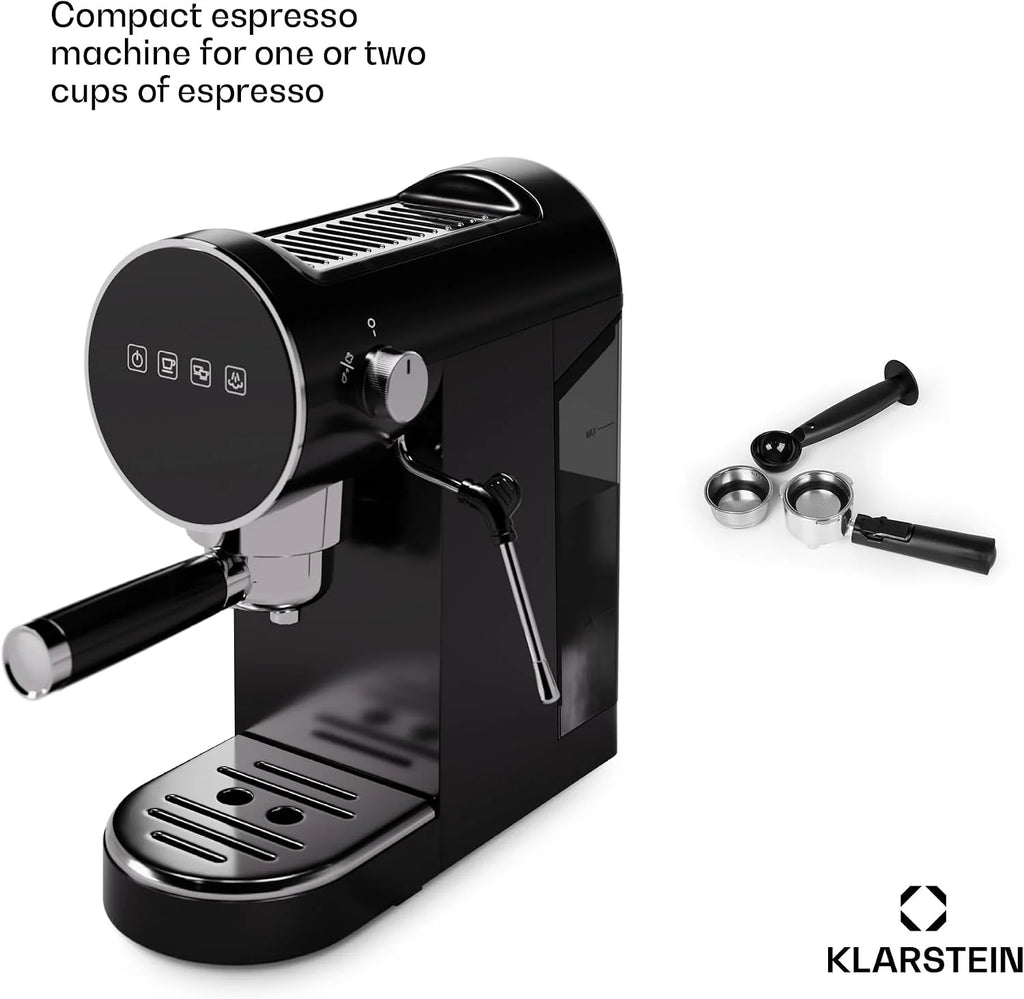 Klarstein Ekspres kolbowy do espresso ze spieniaczem do mleka, 0,9L mini ekspres retro z kolbą, 1360 W mały do kawy, do cappuccino, latte i macchiato