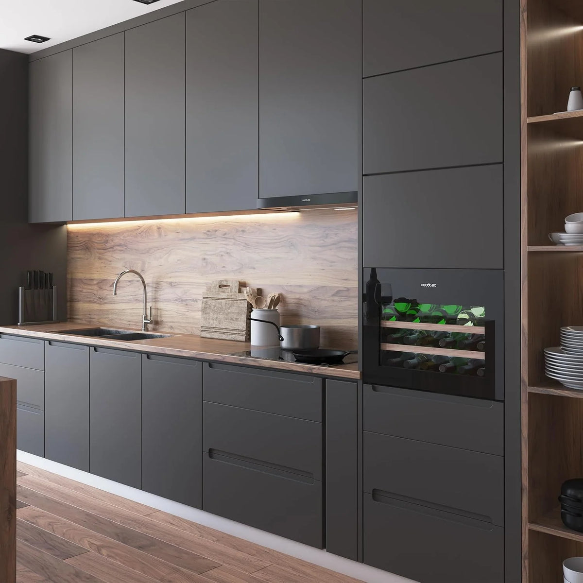 Cecotec Wbudowana lodówka na wino 28 butelek Bolero Grandsommelier Bi 28000 Touch Black kompresor. Z czarnym wykończeniem i cichą pracą