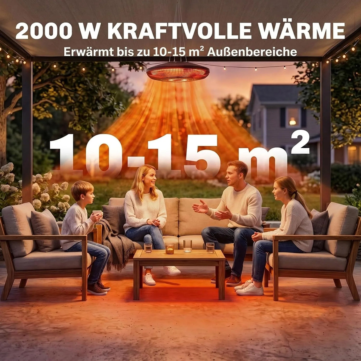 Outsunny Wiszący promiennik podczerwieni 2000 W z włókna węglowego