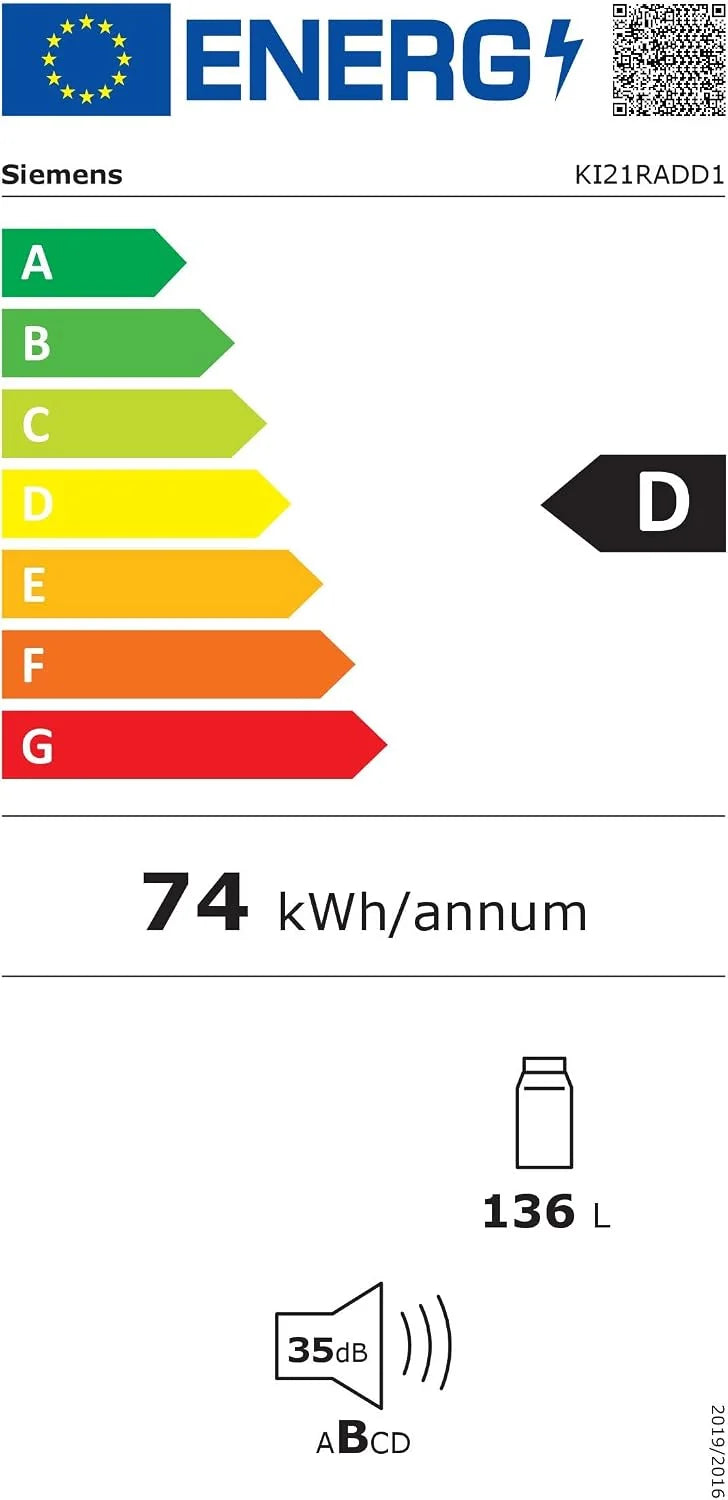 SIEMENS KI21RADD1 lodówka do zabudowy iQ500, wbudowana lodówka bez zamrażarki 87,4 x 56 cm, chłodzenie 136 l, HyperFresh Box, oświetlenie LED, superCooling, autoAirflow