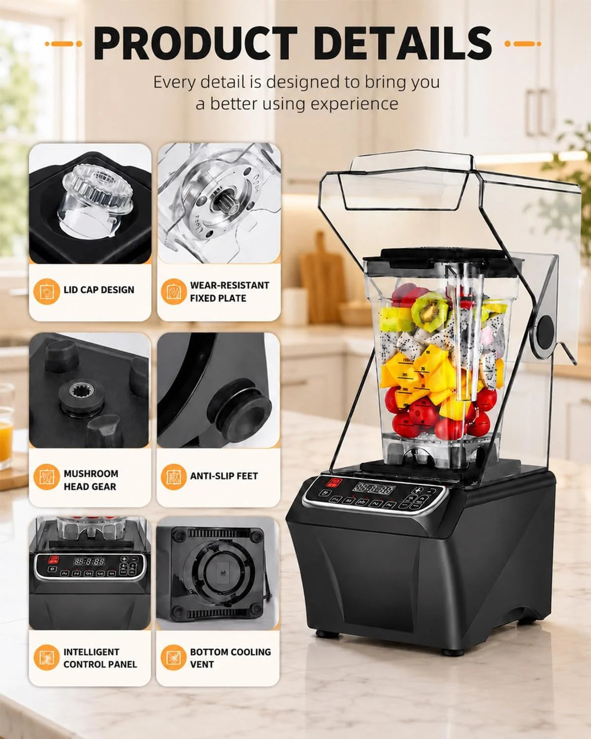 Blender Wysokoobrotowy 2000W, 2L, 38 000 obr./min, Ostrza Inox PC