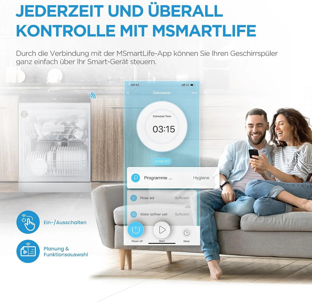 Midea MDWEF1433DW-WE, zmywarka 60 cm, wolnostojąca, 14 nakryć na miary, kosz na sztućce, górny kosz z regulacją wysokości, Aqua-Stop, wybór czasu startu, biała