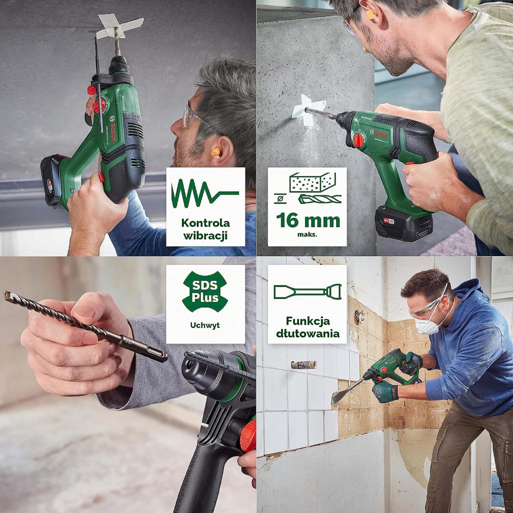 Bosch Home And Garden Akumulatorowa Wiertarko-Wkrętarka, UniversalHammer 18 V, 1x Akumulator 2.5 Ah, System 18 V, do Wiercenia, Wiercenia z Udarem, Dłutowania i Wkręcania, w Walizce