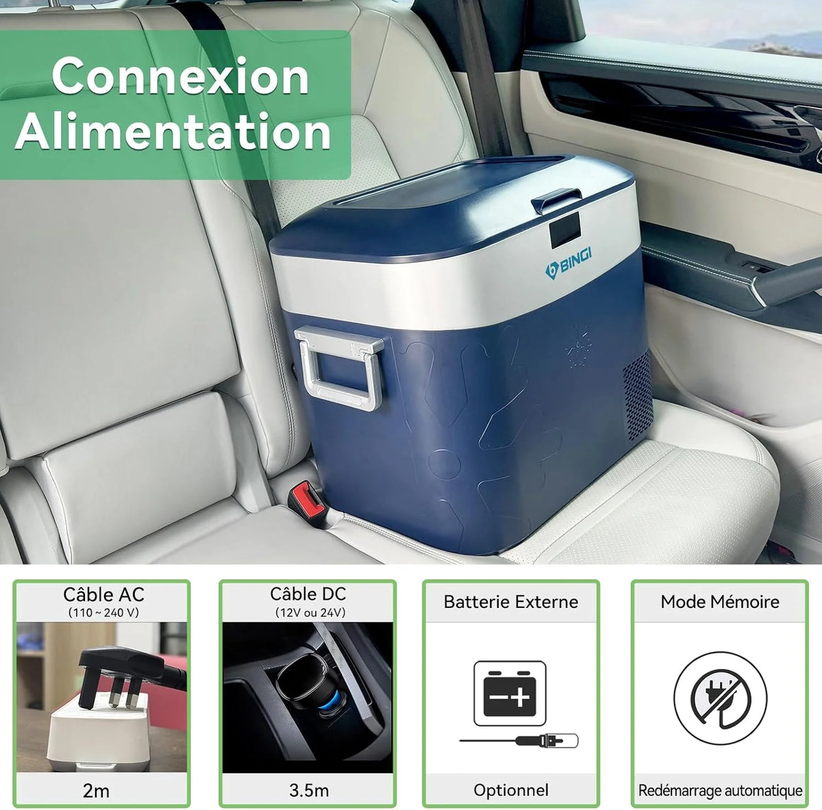 BINGI przenośna lodówka samochodowa 22 l, 12/24 V DC i 230 V AC, mini zamrażarka do samochodu, ciężarówki, na kemping, do domu (15°C do -18℃)