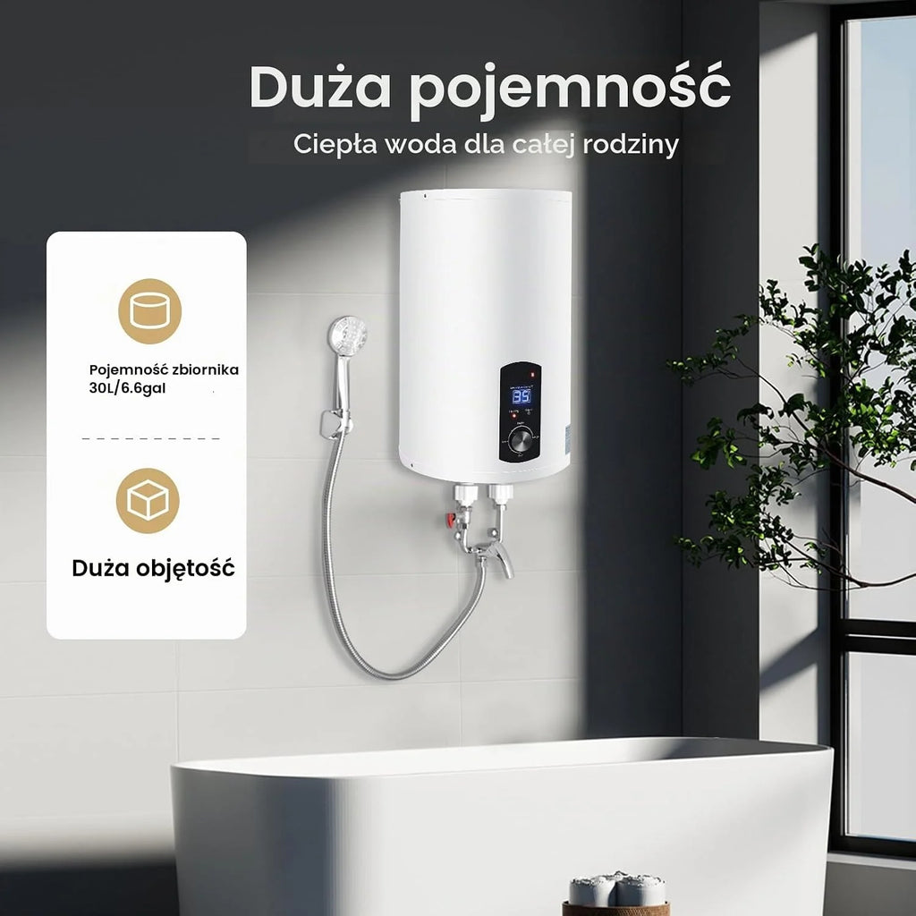 Elektryczny zbiornik ciepłej wody 2 kW, wiszący elektryczny zbiornik ciepłej wody, bojler, podgrzewacz wody, bojler do prysznica (50 l)