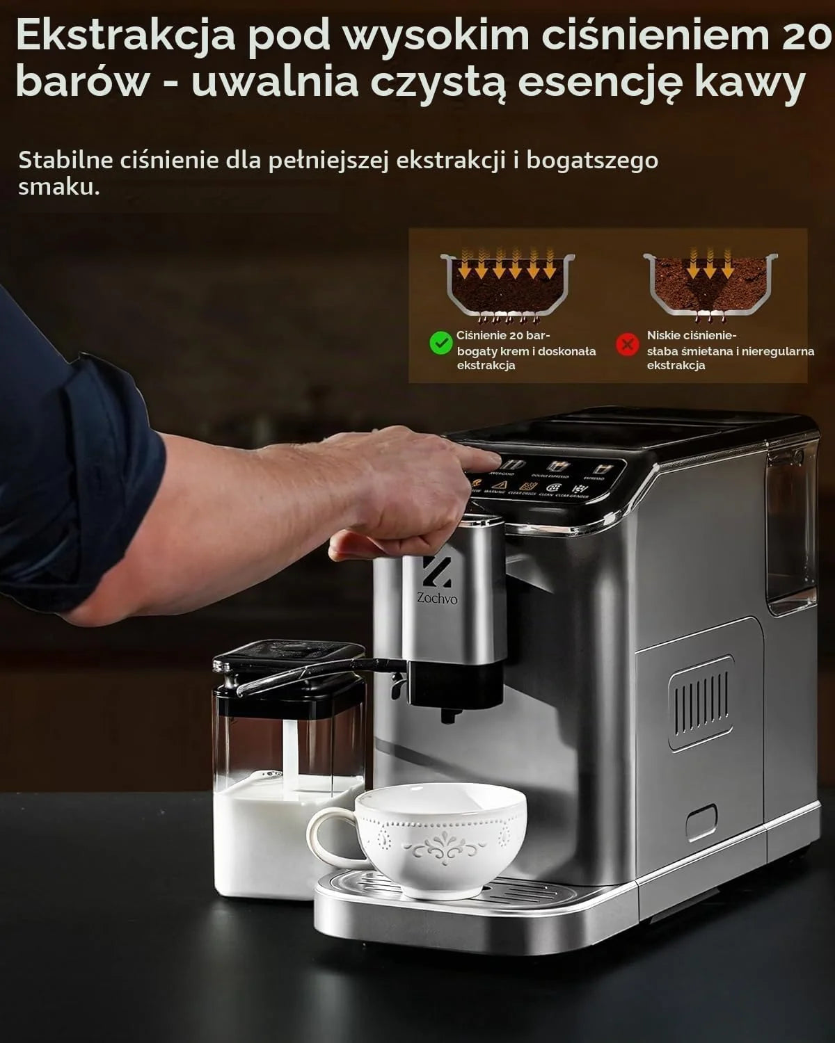 W pełni automatyczny ekspres do kawy, intuicyjny kolorowy wyświetlacz, 1350 W, 1500 ml