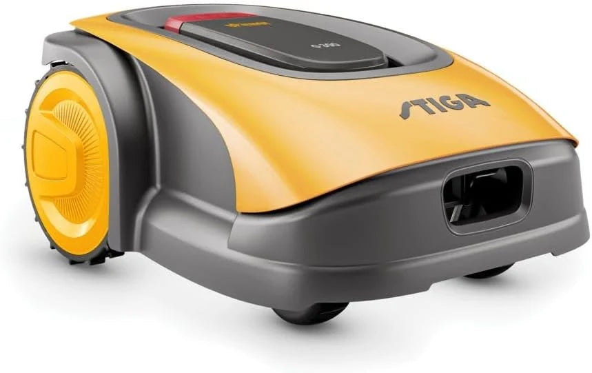 STIGA 300 akumulatorowy robot do koszenia trawy, do ogrodów do 300 m², bardzo cichy, 4 obrotowe noże, materiał mocujący, w zestawie akumulator i ładowarka