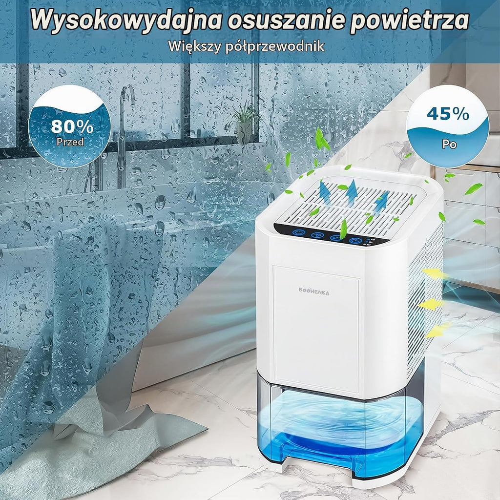 BOOHENKA Elektryczny osuszacz powietrza, 1200 ml, mały dehumidifier, automatyczne rozmrażanie do piwnicy, łazienki, 7 kolorów, z timerem, przeciwdziała wilgoci, bardzo cichy