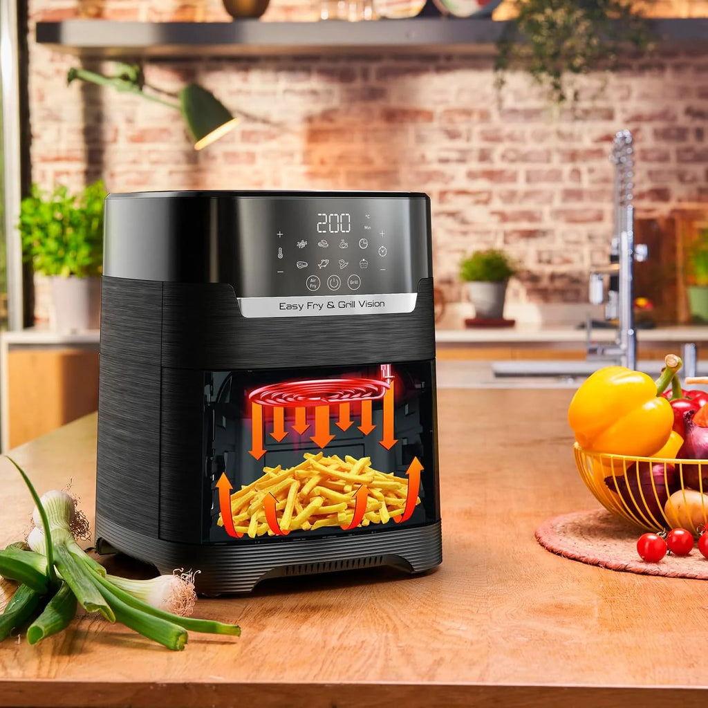 TEFAL EY5068 Easy Fry&Grill Vision Frytkownica beztłuszczowa na gorące powietrze, 4,2 l, grill, technologia Extra Crisp, energooszczędna, ekran dotykowy, 8 programów automatycznych, aplikacja, czarny