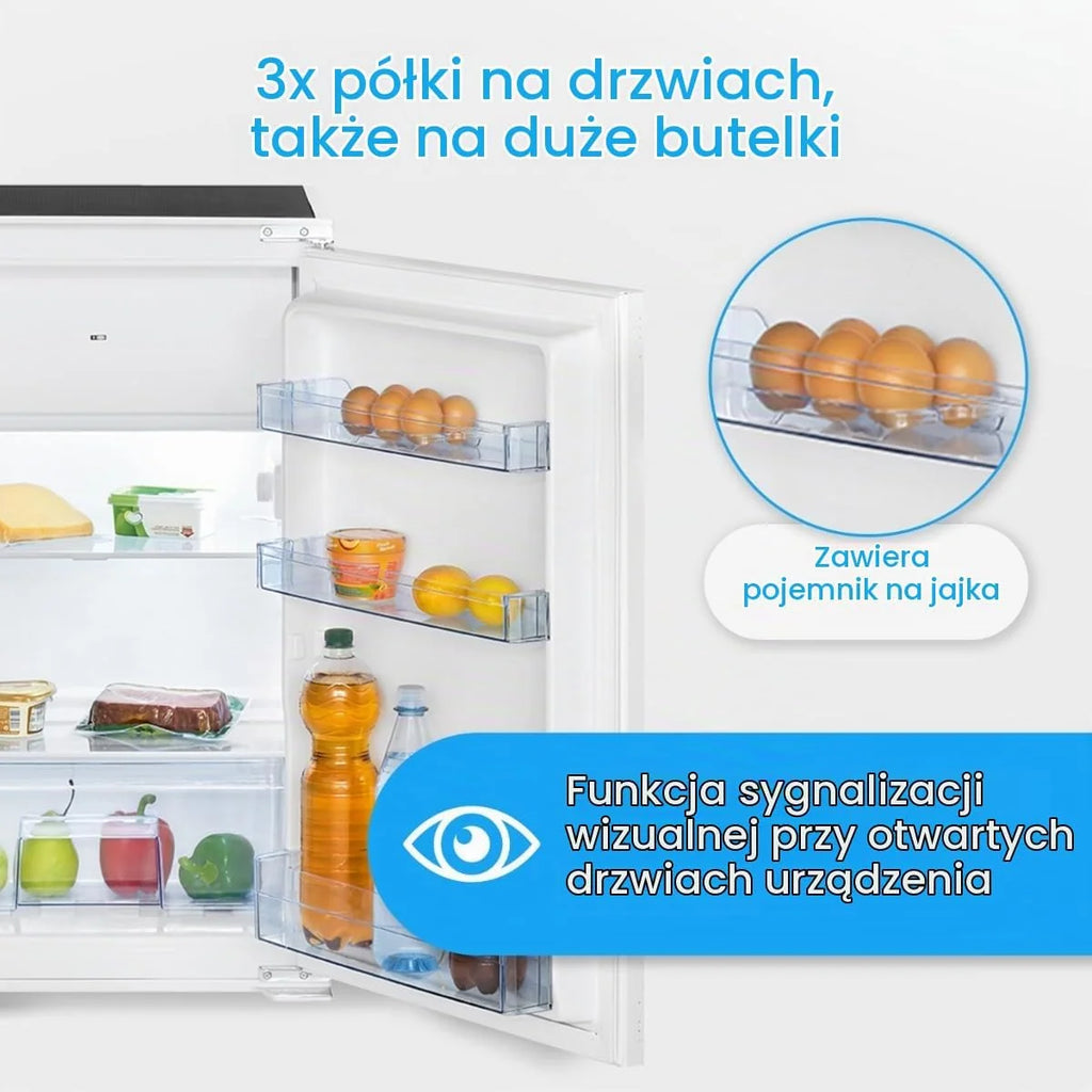 Bomann, Lodówka i zamrażarka do zabudowy 118 l, biała KSE7810 - Lodówka 104 l, Zamrażarka 14 l, Oświetlenie LED, Automatyczne rozmrażanie, Regulacja temperatury, Idealna do małych pomieszczeń