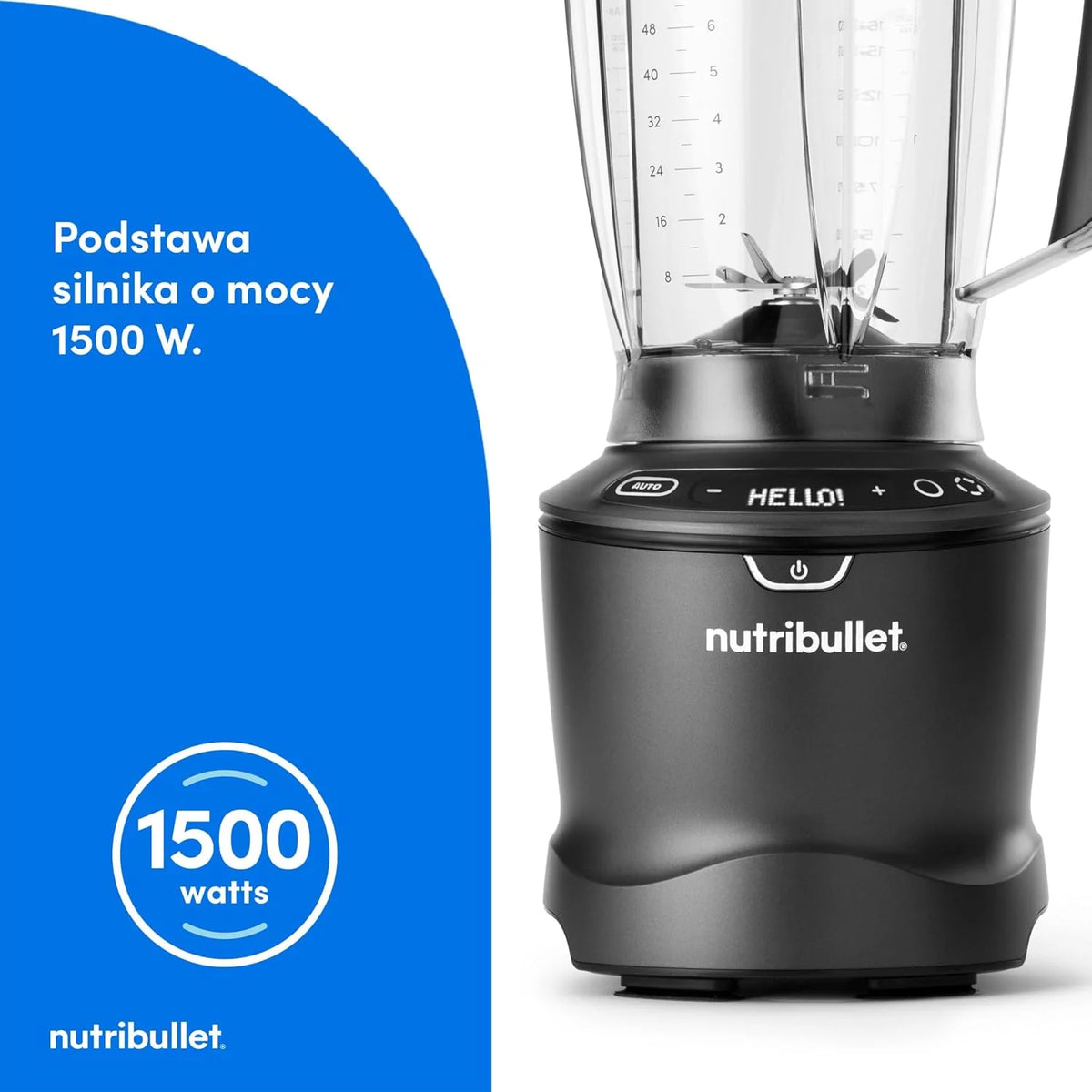 Nutribullet SmartSense Blender Combo NBF550DG z 5 zmiennymi prędkościami, funkcją pulsu, kubek 946 ml i 710 ml z uchwytem, inteligentny cykl automatyczny, pokrywa To-Go, 1500 W, czarny
