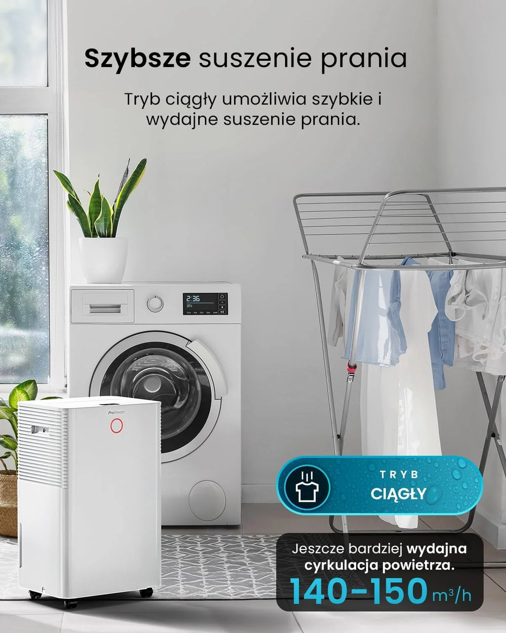 Inteligentny osuszacz kompresorowy Pro Breeze 20 l/dobę ze zbiornikiem na wodę o pojemności 4 l, funkcją suszenia prania i automatycznym czujnikiem wilgotności - usuwanie pleśni z 24-godzinnym wyłączn