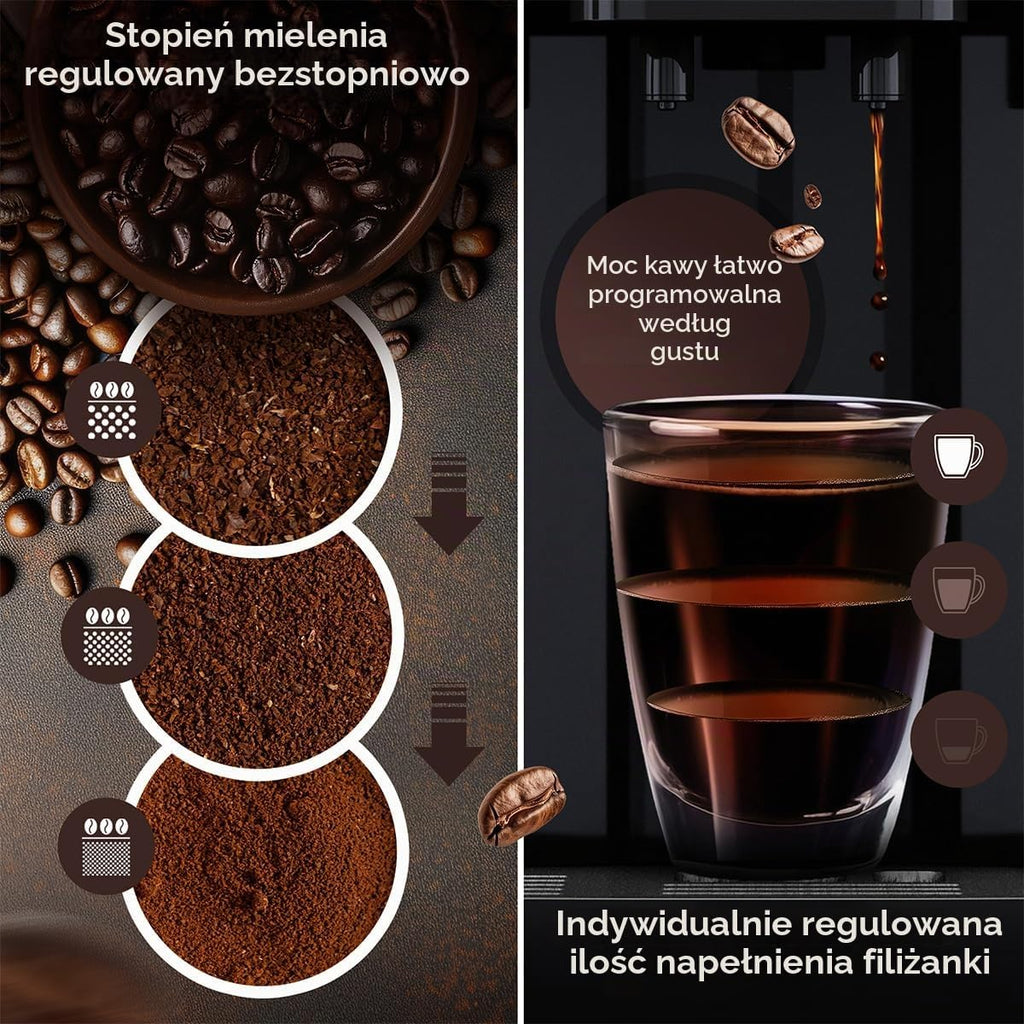 ProfiCook w pełni automatyczny ekspres do kawy, spieniacz do mleka, stożkowy młynek do korzeni, zbiornik na wodę 1,8 l, z funkcją podgrzewania filiżanek, wyświetlacz dotykowy, ekspres do kawy, PC-KAV