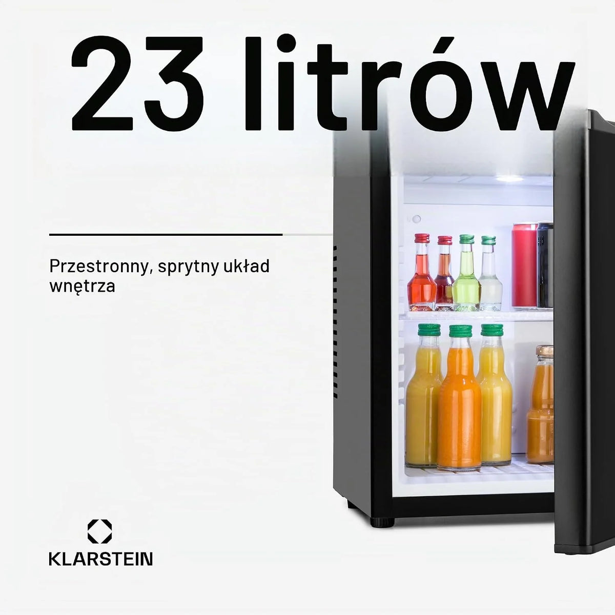 Klarstein Mini lodówka do pokoju, Mini lodówka 23L na napoje i kosmetyki, Mały minibar, mała i cicha, Regulowana półka, Mała na kosmetyki 5-15°C