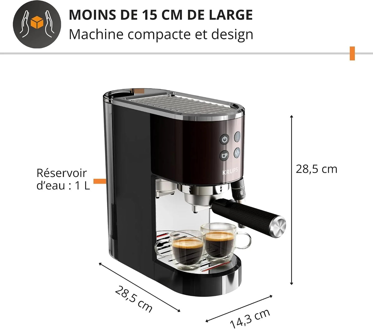 Krups XP444G Virtuoso+ ekspres do espresso | ciśnienie pompy 15 bar | 3 filtry kremowe | dysza pary ze stali nierdzewnej | intuicyjny panel sterowania | pokrętło | w zestawie łyżeczka dozująca/ubijak