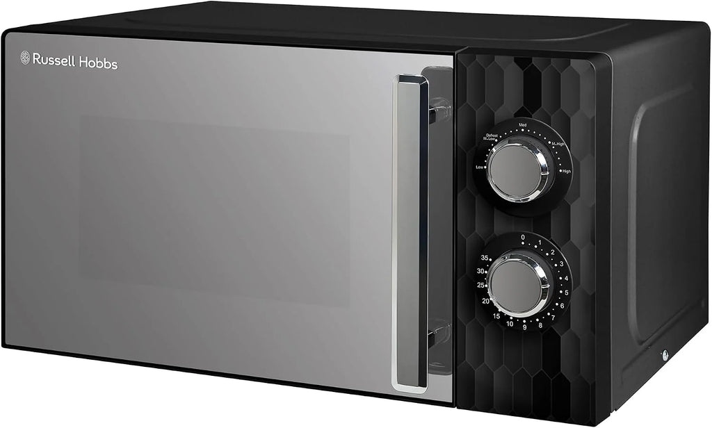 Russell Hobbs Honeycomb RHMM715B 17 l i 700 W ręczny kuchenka mikrofalowa, kolor czarny, z 5 poziomami mocy, wbudowanym timerem i funkcją rozmrażania.