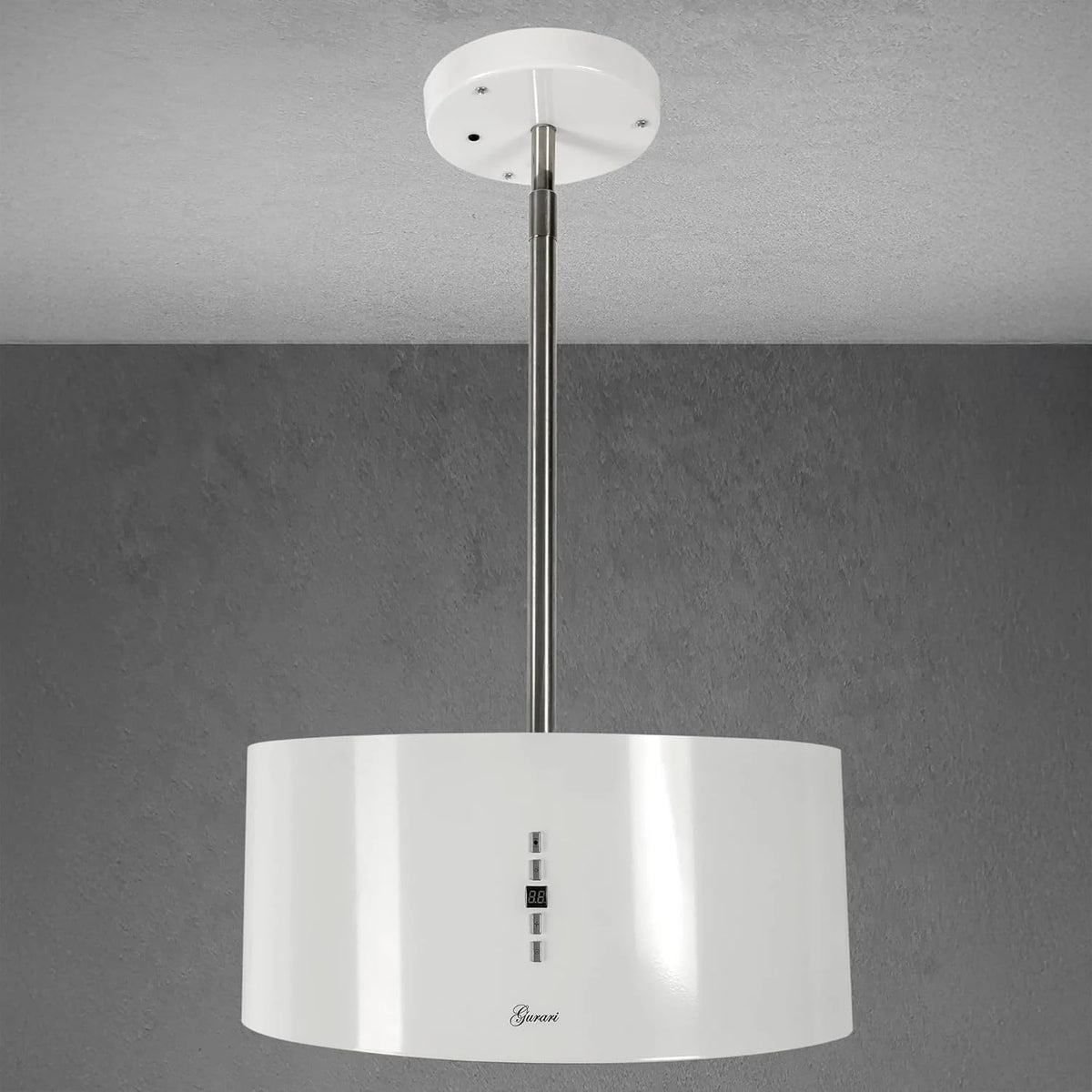 Okap wyspowy Gurari GCH I 237, okap z recyrkulacją, okap wyspowy 50 cm, okap sufitowy, 860 m³/h, biały, 3 stopnie, oświetlenie LED, timer, w zestawie zestaw do recyrkulacji