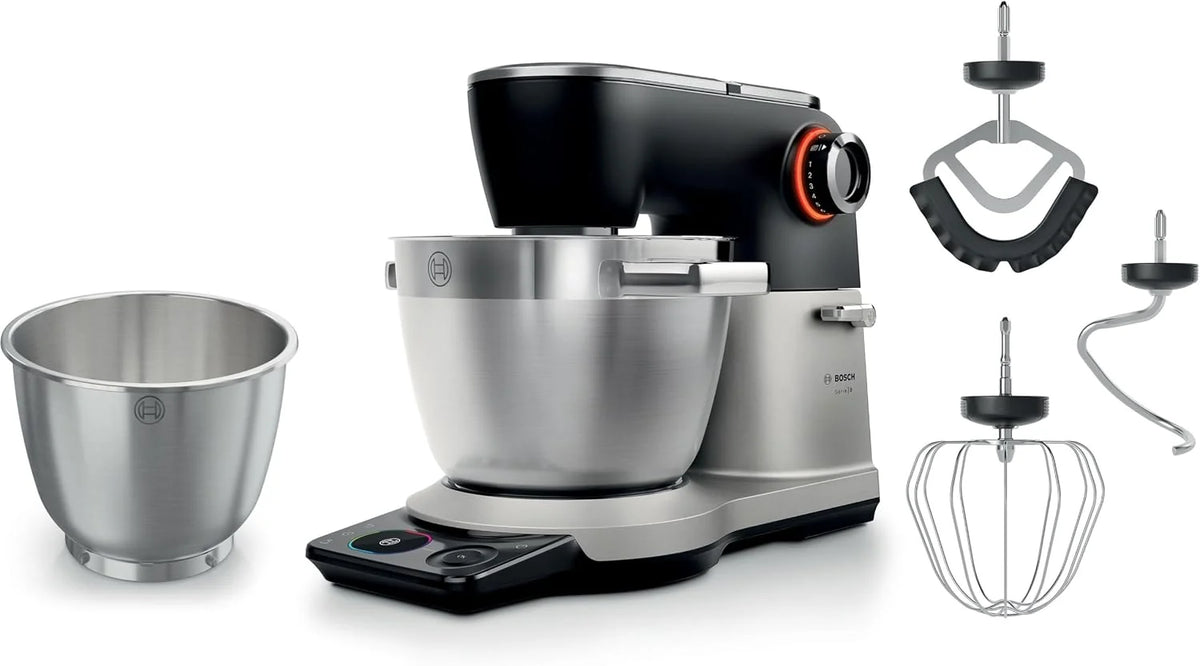Bosch, robot kuchenny Serie 8, z wagą, silnik 1800 W chłodzony powietrzem, system mieszania planetarnego 3D, zestaw cukierniczya, misa 6,0 l, dodatkowa misa, metalowa obudowa, MUMS8ZS18