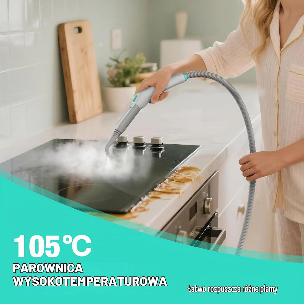 HAUSHOF Myjka parowa 2000 W, ze zbiornikiem 1,5 l, maks. ciśnienie pary 4 ,0 bar, czas nagrzewania 8 min, czas parowania do 30 min, w zestawie 16 akcesoriów i kabel zasilający 3 m, do podłóg, dywanów