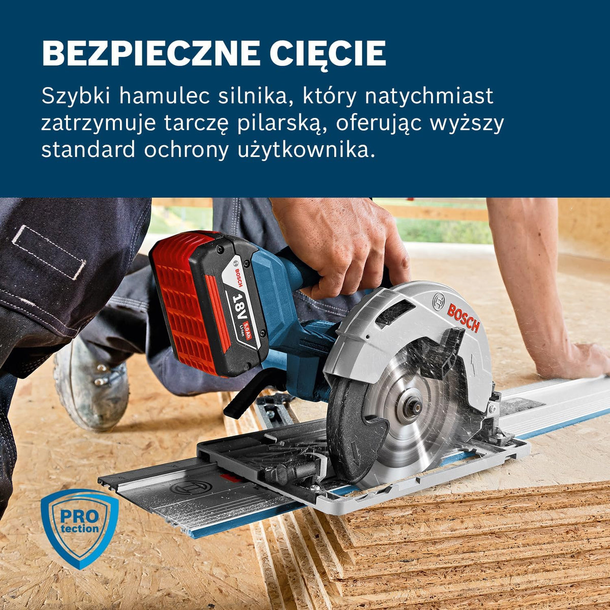 Bosch Professional system 18V: akumulatorowa pilarka tarczowa GKS 18V-57 (średnica tarczy pilarskiej 165 mm, prędkość obrotowa bez obciążenia 3.400 min-1, L-BOXX)