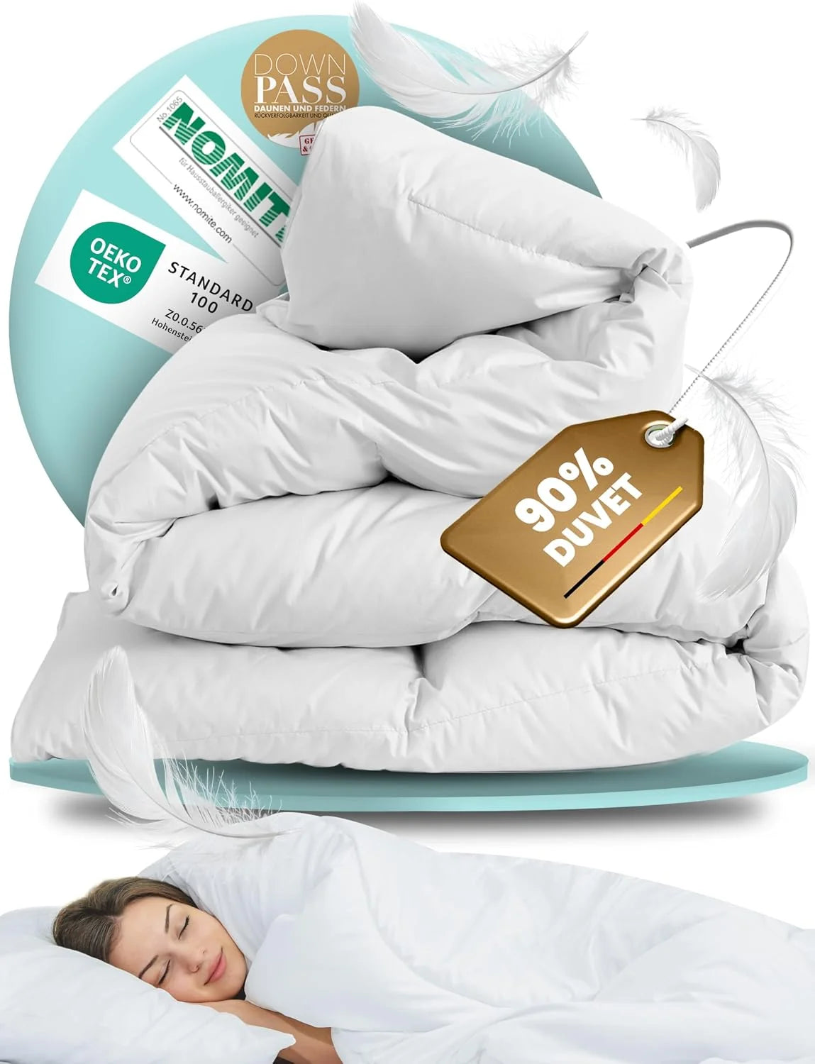 Made in Germany BEFA naturalna kołdra 135 x 200 cm, wykonana z 90% puchu i 10% pierza, kołdra zimowa, nadaje się dla alergików (nomite), certyfikat Öko-Tex 100 klasa 1, certyfikat Downpass