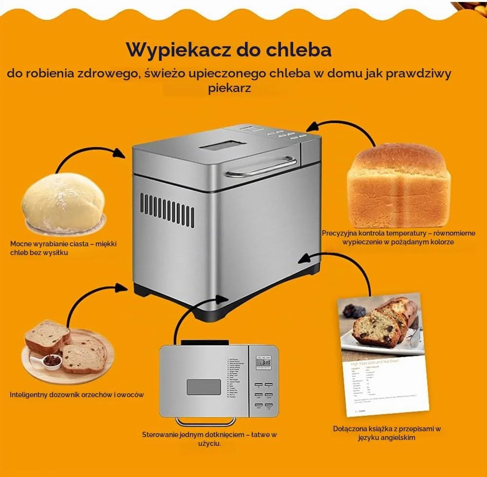 automat do pieczenia chleb, 650 W, 19 programów do pieczenia, 1000 g, automatyczna maszyna do chleba