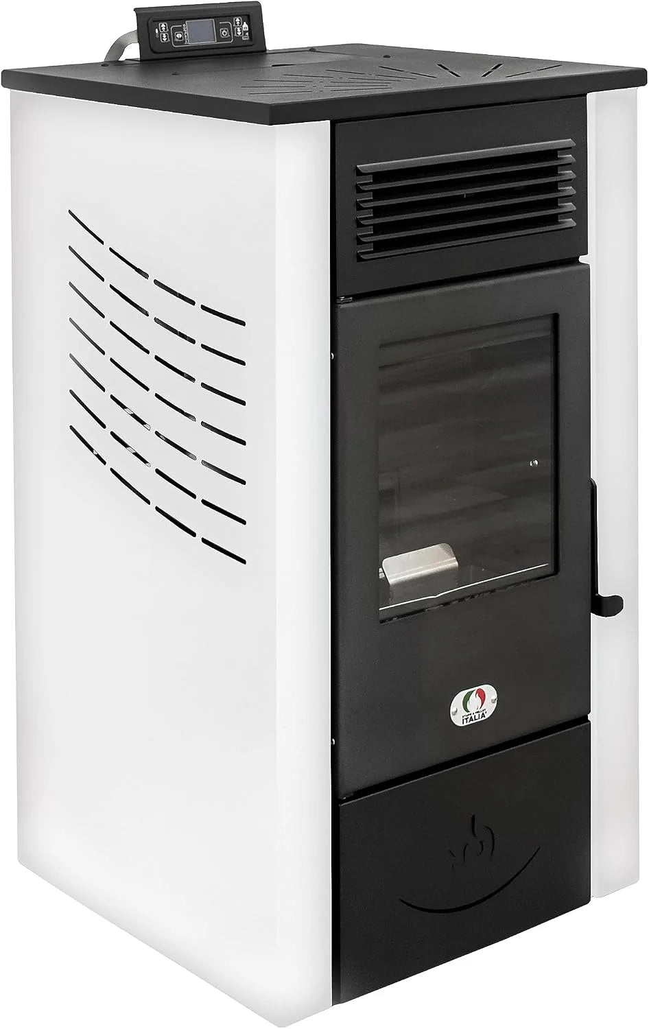 STUFE A PELLET ITALIA Canada 14 kW | wydajność pieca na pellet 89%, ogrzewa 130 m², autonomia 15 godzin, programowalna, 5 prędkości i poziomów mocy, 24 miesiące , kolor biały