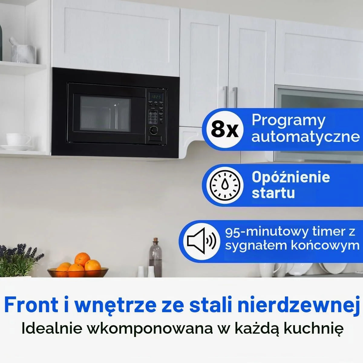 Kuchenka mikrofalowa do zabudowy Bomann z grillem, 60 cm, Kuchenka mikrofalowa 800 W, Grill 1000 W, z rusztem do grilla i talerzem obrotowym, Kuchenka mikrofalowa do zabudowy 20 l, MWG 2215 EB, czarna