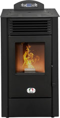 STUFE A PELLET ITALIA California 10 kW, wydajność, 90% ciepła 80 m², czas pracy 20 h, programowalny 5 prędkości i mocy, kompaktowa konstrukcja, 24 miesiące czarny