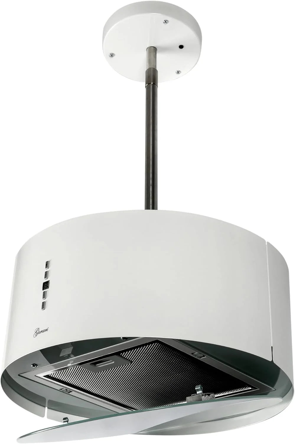 Okap wyspowy Gurari GCH I 237, okap z recyrkulacją, okap wyspowy 50 cm, okap sufitowy, 860 m³/h, biały, 3 stopnie, oświetlenie LED, timer, w zestawie zestaw do recyrkulacji