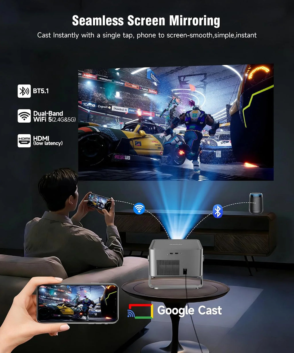 [Google TV & Oficjalne Apps] Projektor Przenośny 800 ANSI, Natywne 1080P