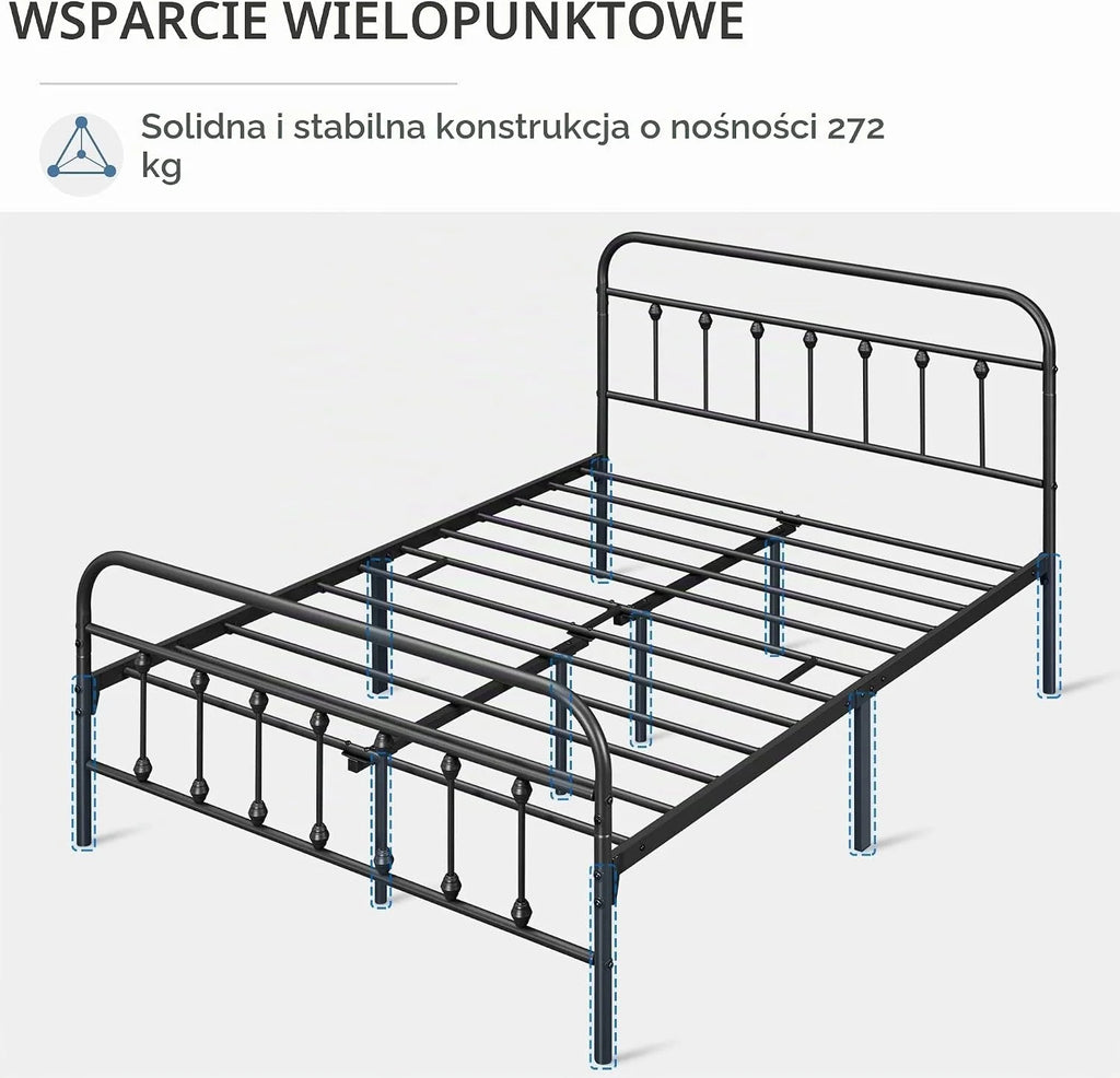 Yaheetech rama łóżka 140 × 200 cm, metalowe łóżko w stylu vintage