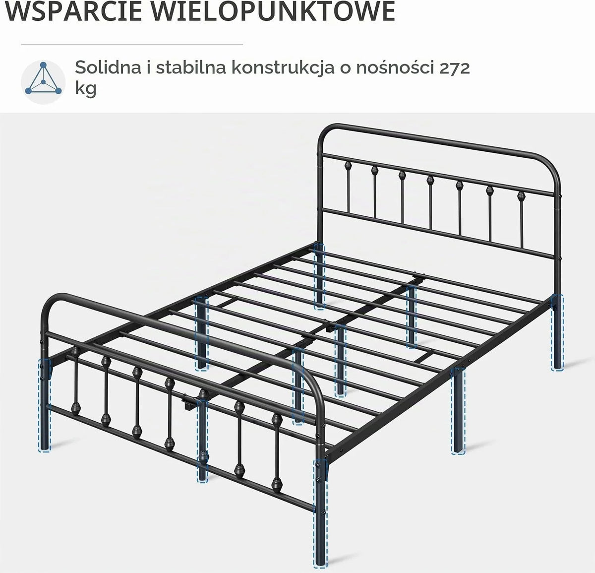 Yaheetech rama łóżka 140 × 200 cm, metalowe łóżko w stylu vintage