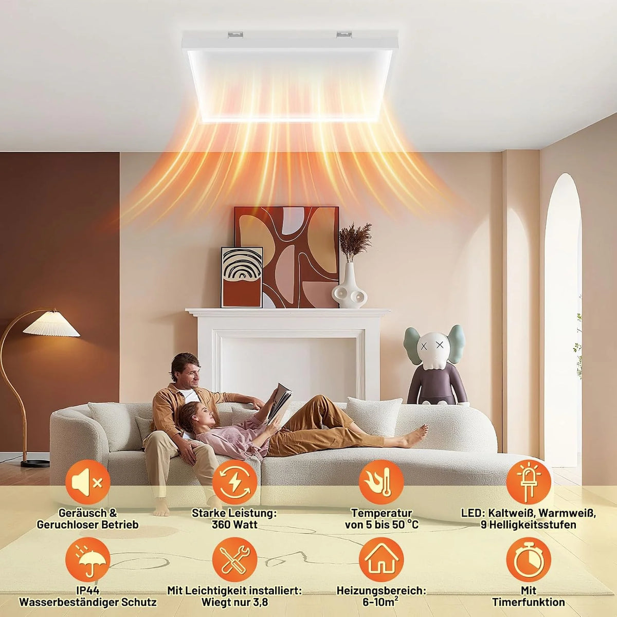 Daromigo Ogrzewanie na podczerwień, montaż sufitowy z termostatem, 360 W, ogrzewanie sufitowe na podczerwień, ochrona przed przegrzaniem, energooszczędna, płyta grzewcza, panel grzejny, z pilotem