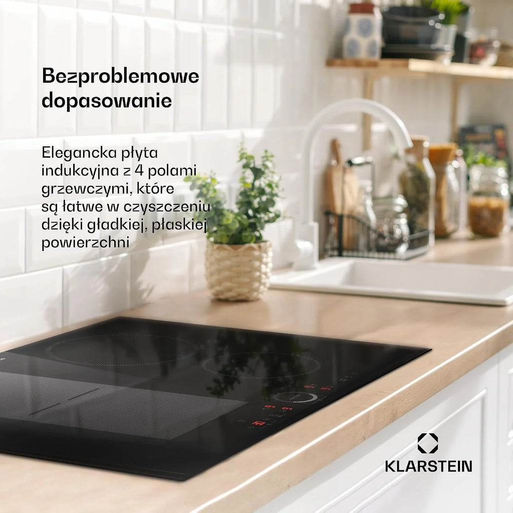 Klarstein Płyta indukcyjna, płyta kuchenna z ceramiki szklanej, 7000 W, płyta indukcyjna z 4 płytami, płyta indukcyjna do zabudowy z ekranem dotykowym i timerem, nowoczesne płyty grzewcze z