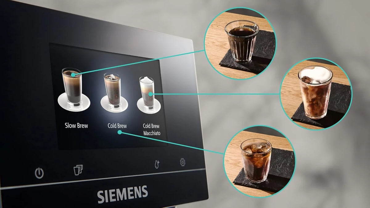 SIEMENS, w pełni automatyczny ekspres do kawy zbożowej, EQ700, ekran iSelect,coffeeWorld,Cold Brew,Slow Brew,taca na mleko, adapter do cegieł na mleko, Home Connect, stal nierdzewna, biały, integralny