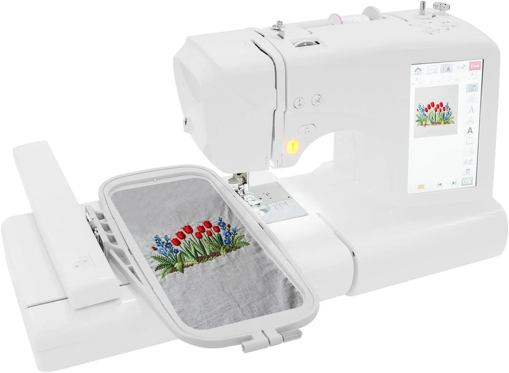 Hafciarka, sterowana komputerowo, maszyna do haftowania i szycia, zakres haftowania 100 x 235 mm, automatyczna maszyna do haftowania z 7-calowym ekranem dotykowym LCD (100-240 V, 50/60 Hz