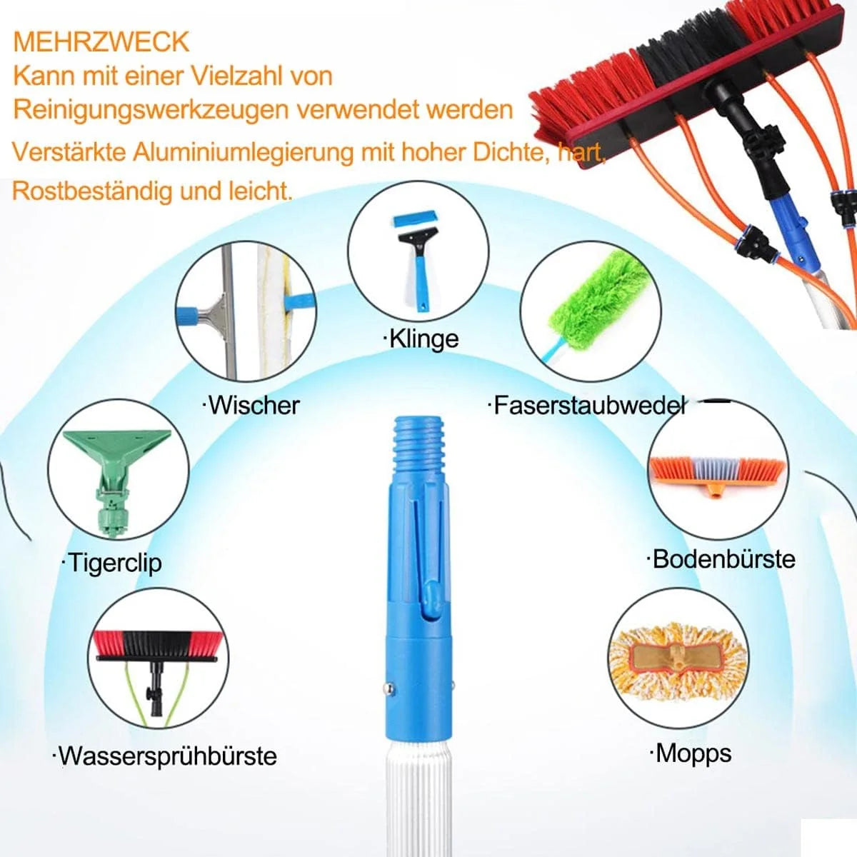 Teleskopowa szczotka do czyszczenia paneli słonecznych 8 m z głowicą zasilaną wodą 30 cm, wysuwana myjka okienna, uniwersalne narzędzie do czyszczenia PV dla wydajnej konserwacji fotowoltaicznej