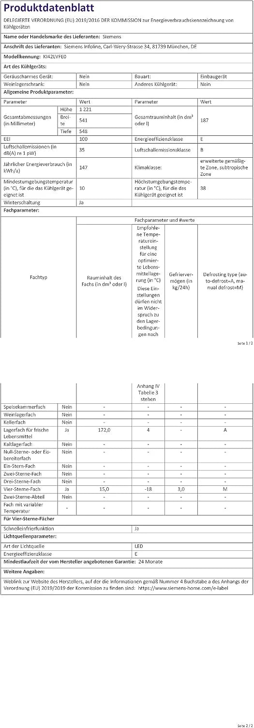 Siemens KI42LVFE0 iQ300 lodówka do zabudowy z zamrażarką, wnęka 122,5 x 56 cm, płaski zawias, 187 l, supercooling – szybsze chłodzenie, oświetlenie LED, równomierne oświetlenie