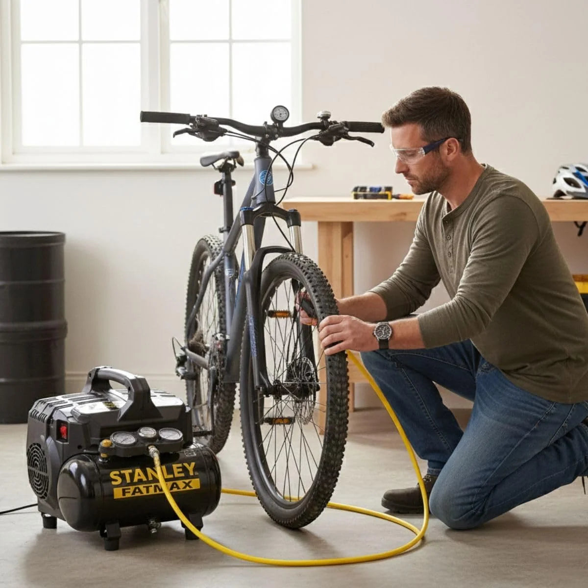 Stanley Fatmax Kompressor DST 101/8/6 FMXCM00 - Kompresor powietrza 8 bara - Cichy kompresor powietrza 59dB - Pojemność zbiornika 6 litrów - Kompresor zasilany akumulatorem 1450 obr./min