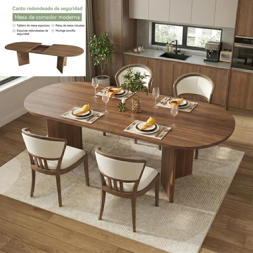 Okrągły stół do jadalni wysuwany 160/200 x 90 x 75 cm, wysuwany stół do jadalni, stół kuchenny, dla 6-8 osób, do kuchni, salonu (kolor drewna orzecha włoskiego, 160/200 x 90 x 75 cm)